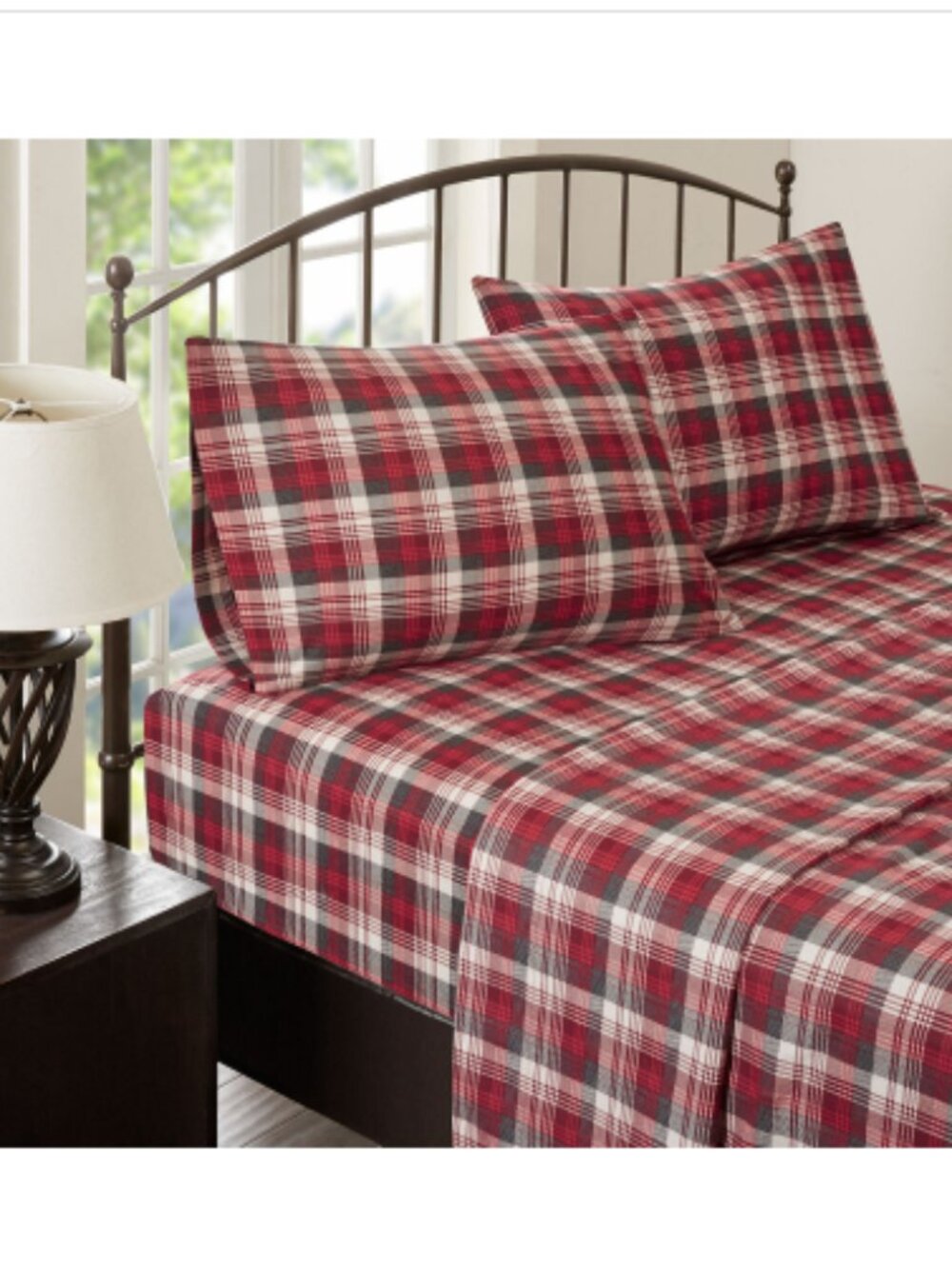 Woolrich Lodge Cabin 160 GSM Red Plaid Cotton Sheet Sets King 4 Pieces
